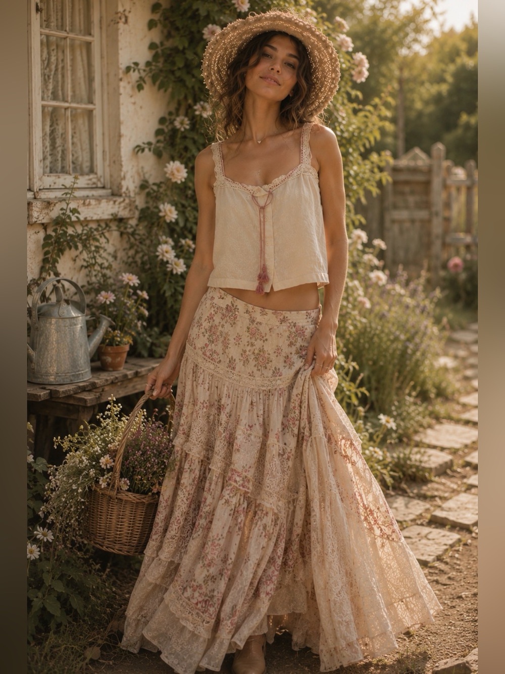 JADED GYPSY ✨ Lace Trim Tank Top Cream S/M Boho Cottagecore **please read**